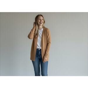 Madewell Cozy Walker long Cardigan Merino Wool Alpaca Tan Small Chic Minimalist